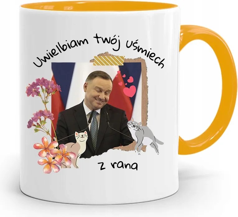 Duda András Sárga Elnöki Bögre Nyomtatott Mintával