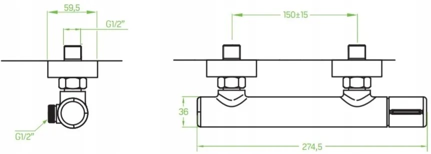 Laveo Pretto, falra szerelhető termosztatikus zuhanycsaptelep 150mm, grafit, LAV-BAO_940D