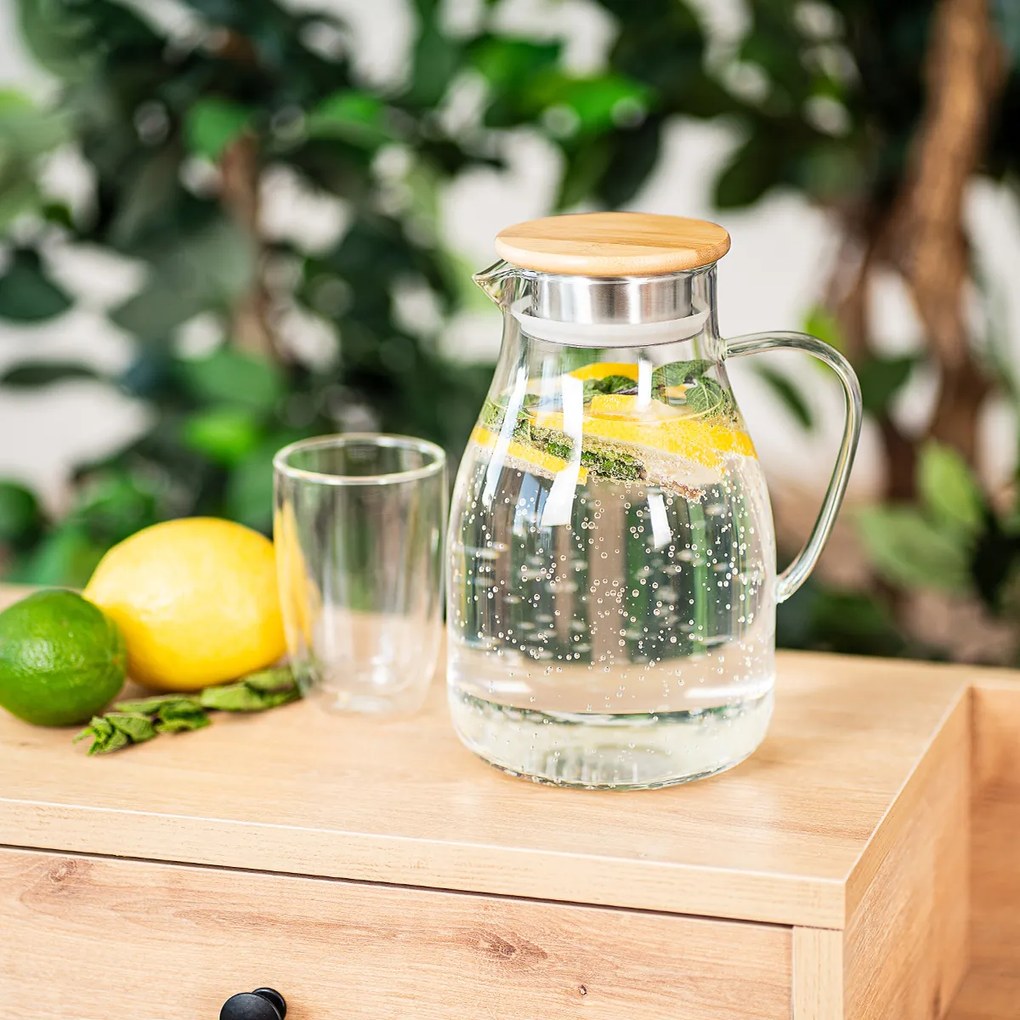 4Home Hot&Cool üveg kancsó Bamboo fedéllel, 1,7 l