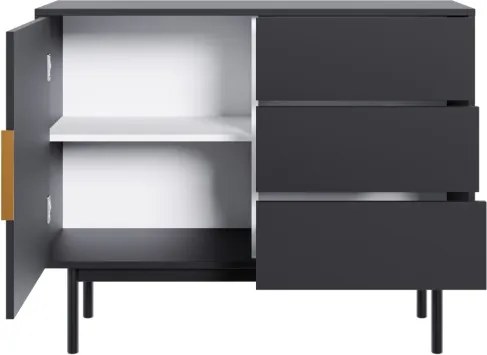 Komód 104 cm 1 ajtóval és 3 fiókkal fekete színben arany fogantyúkkal – VIVA VI03