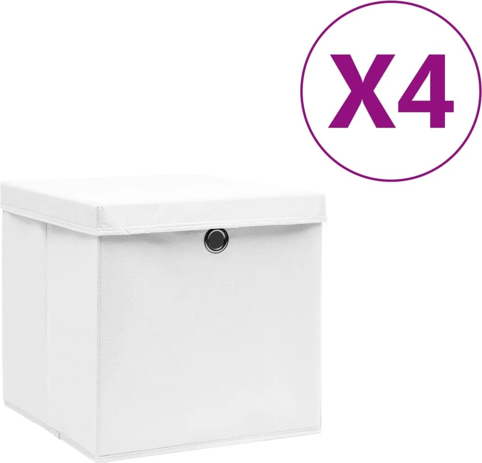 vidaXL 4 db fehér fedeles tárolódoboz 28 x 28 x 28 cm