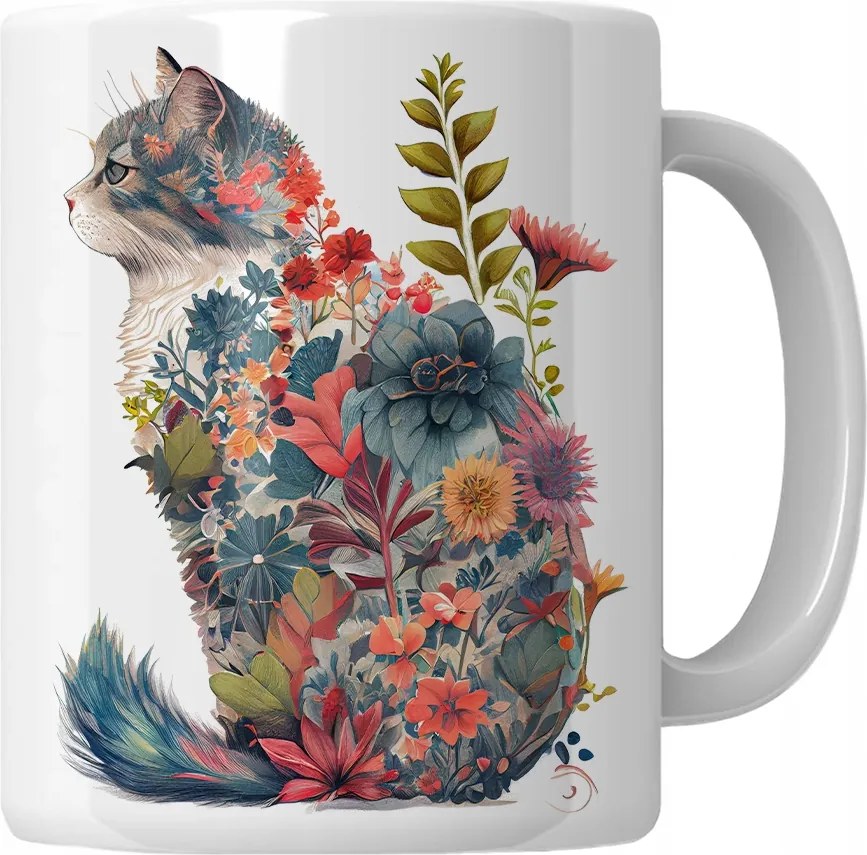Bögre Virágos macska Ajándék Macska Ajándék