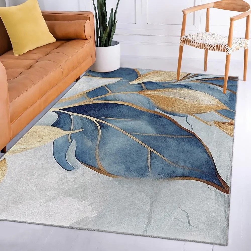 Kék-aranyszínű mosható szőnyeg 160x230 cm Golden Leaves – Mila Home