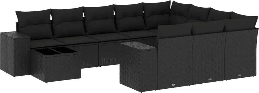 vidaXL 11 részes fekete polyrattan kerti ülőgarnitúra párnákkal