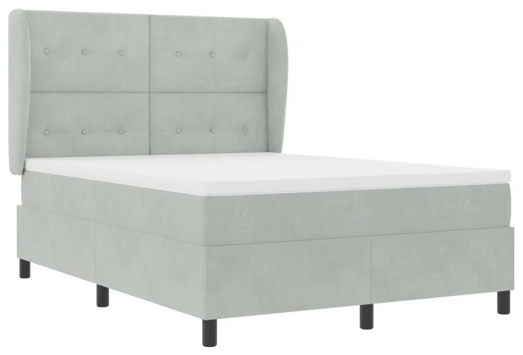 Box Spring Ágy Matracossal - Világosszürke, 140x190 cm, Bársony