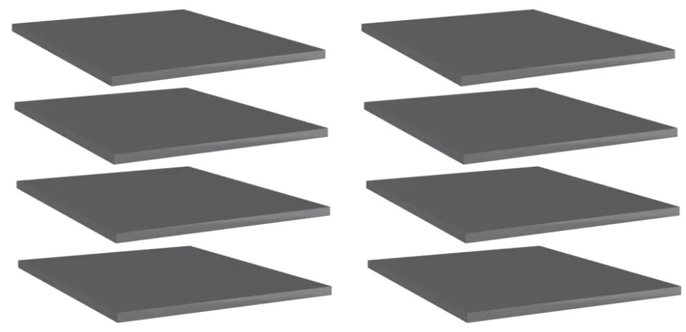 8 db magasfényű szürke szerelt fa könyvespolc 40 x 50 x 1,5 cm