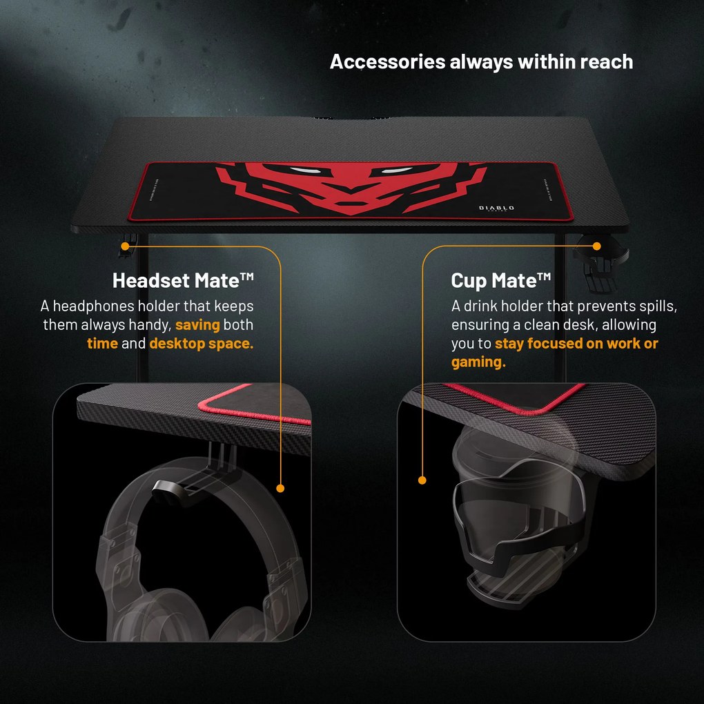 Gamer asztal 100 cm fekete: Diablo X-Mate 1000