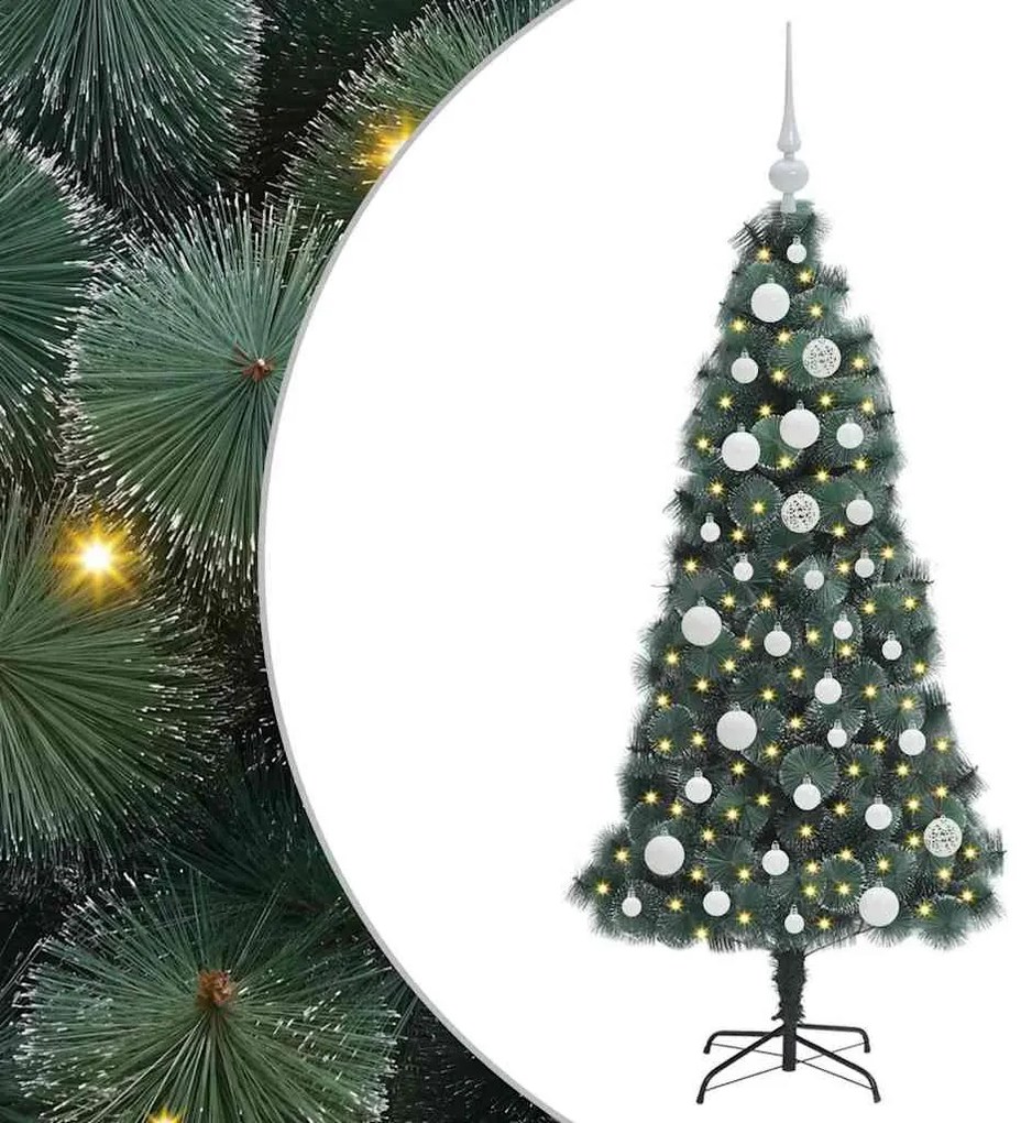 Műfenyő előre világított karácsonyfa gömbkészlettel Zöld 120 cm