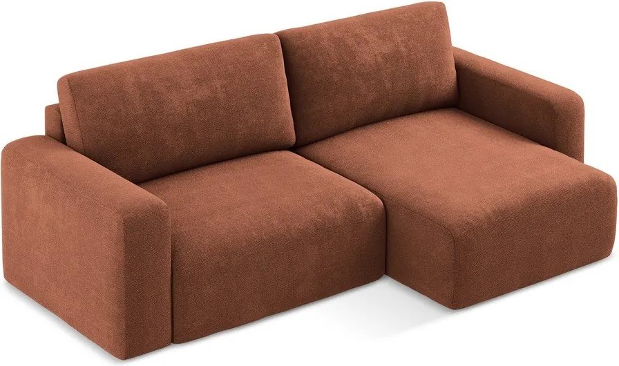 Terrakotta színű zsenília kinyitható-tárolóhelyes sarokkanapé (jobb oldali-heverő résszel) Kona – Makamii