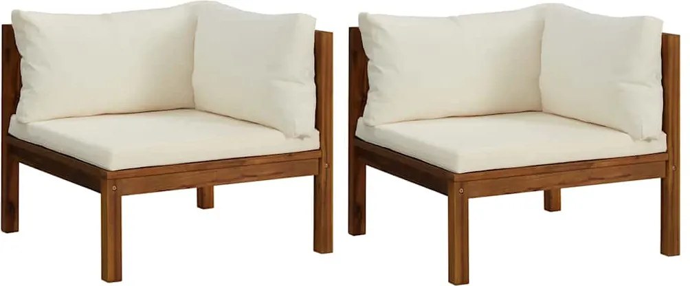 vidaXL 2 db tömör akácfa sarokkanapé krémfehér párnákkal