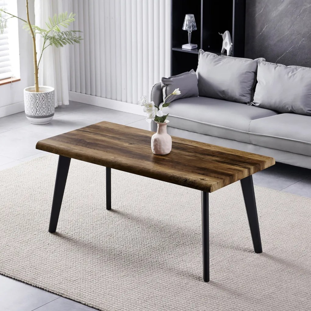 Măsuță de cafea 120x60x55 cm, blat MDF, decor lemn învechit, metal, picioare negre