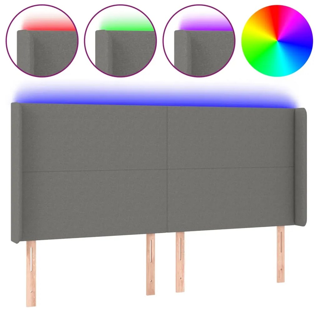 sötétszürke szövet LED-es fejtámla 203x16x118/128 cm