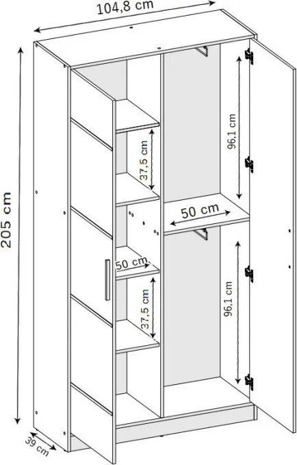 Eden2 2D Gardróbszekrény 104,8cm, Arany Tölgy
