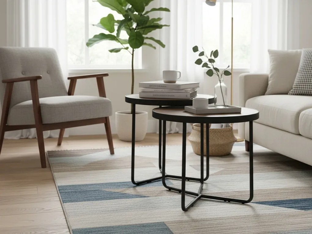 Kisasztalok PENELOPE szett 2 db Ø 50 cm, dió dekoráció