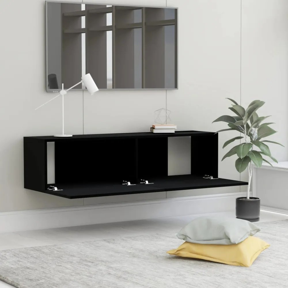 fekete szerelt fa TV-szekrény 120 x 30 x 30 cm