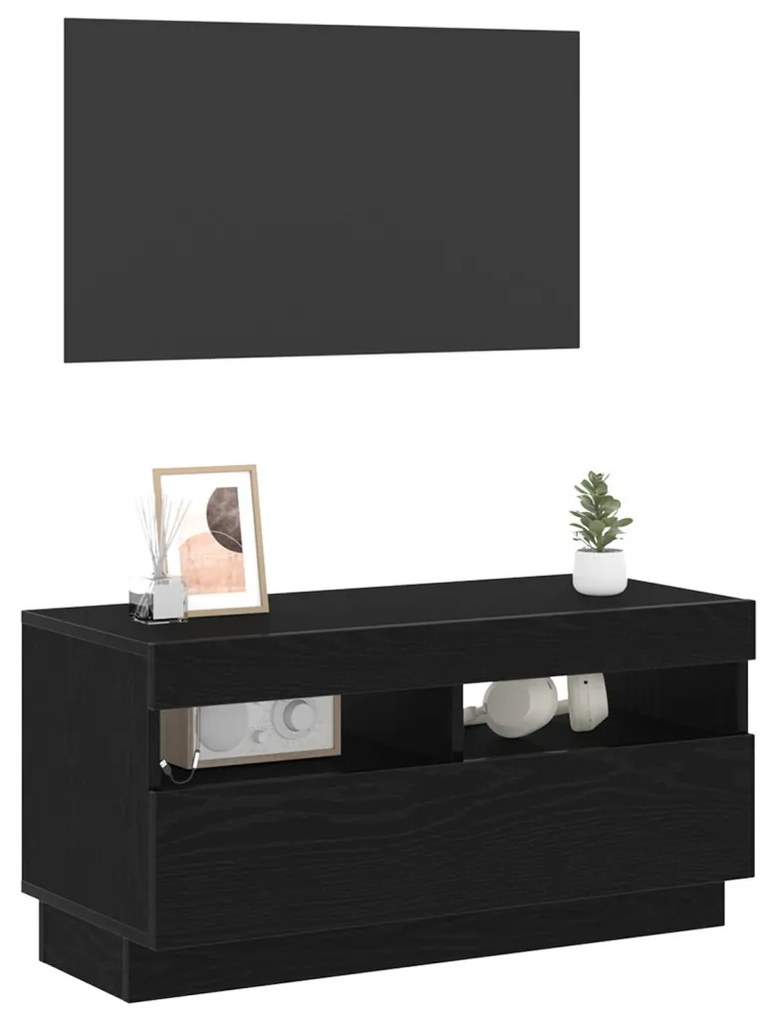 LED világításos TV szekrény - Fekete tölgy, 80x35x40 cm, Mérnöki fa