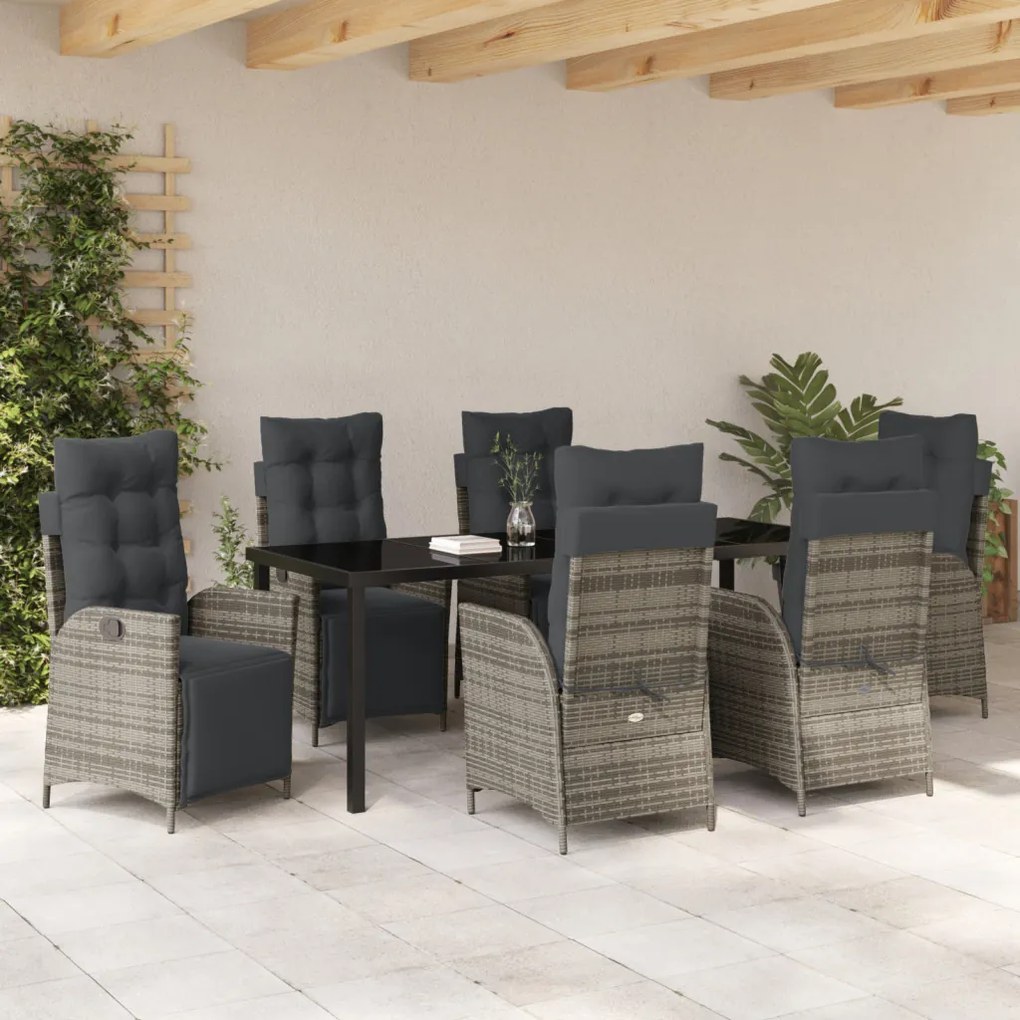 7 darabos kerti étkezős készlet szürke poly rattan