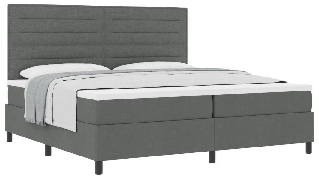 Boxspring ágy matraccal, sötét szürke 200x200 cm szövet