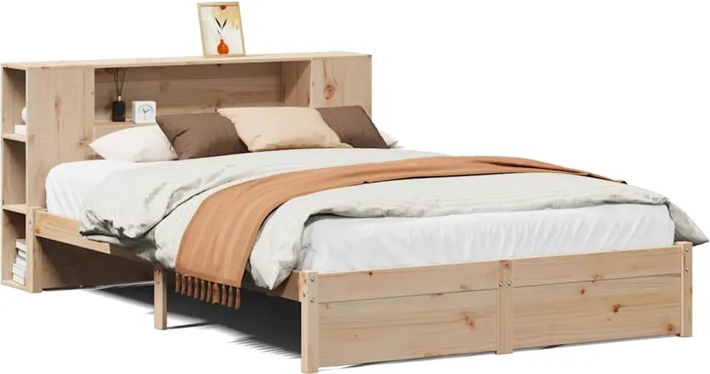 vidaXL tömör fenyőfa könyvespolcos ágy matrac nélkül 140 x 190 cm