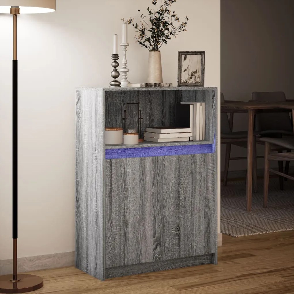 szürke sonoma szerelt fa tálalószekrény LED-del 72x34x100 cm