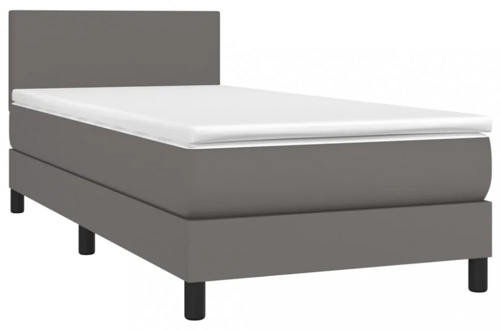 szürke műbőr rugós ágy matraccal és LED-del 80 x 200 cm