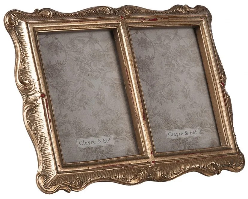 Antikolt aranyszínű dupla vintage képkeret 10x15 cm műanyag