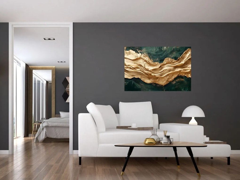 Kép - Zöld absztrakció arannyal II. (90x60 cm)