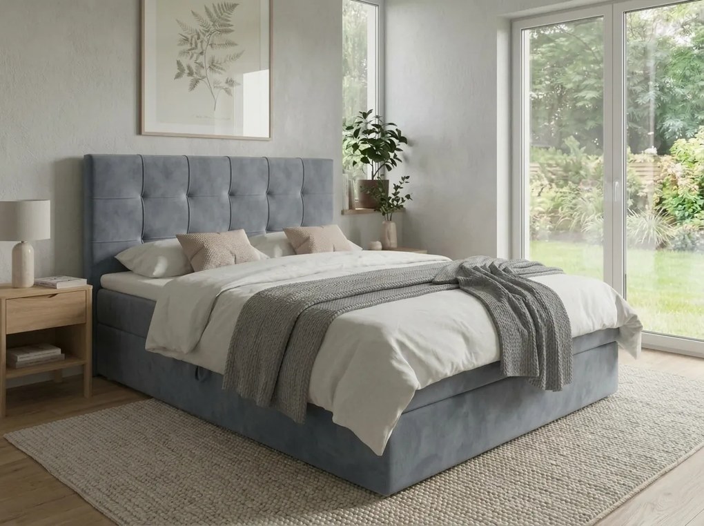 Kárpitozott boxspring ágy DIRELIS TRINITY 140x200 cm szürke Matrac: Bonell rugós matrac