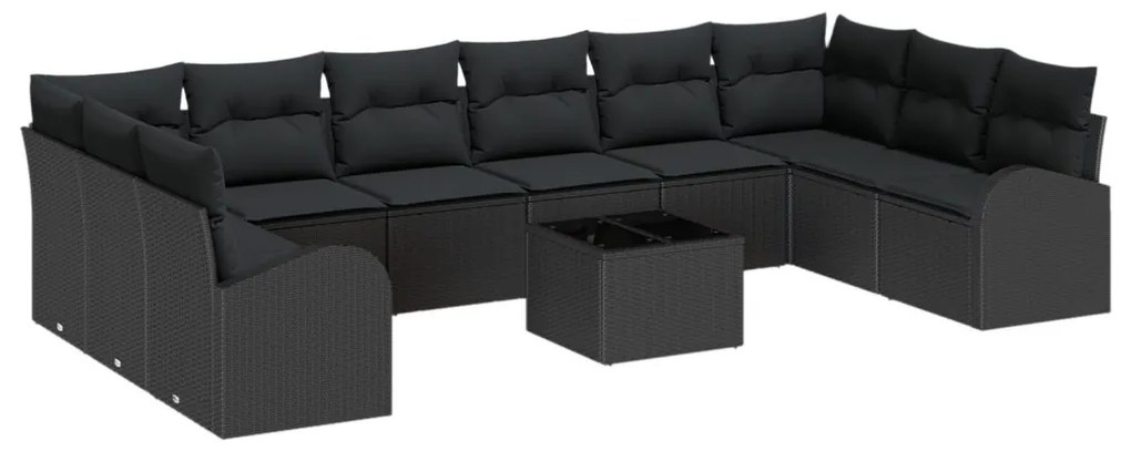 Kerti Kanapé Szett 11 pcs Fekete Poli rattan