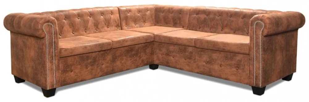vidaXL 5 személyes barna műbőr Chesterfield sarokkanapé