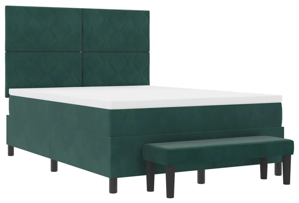 Box Spring Ágy Matraccal és paddal Sötét Zöld 140x190 cm Bársony