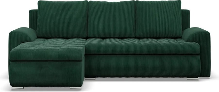 Tokio sarokkanapé, 2 ágyneműtartóval, kordbársony, baloldali, zöld