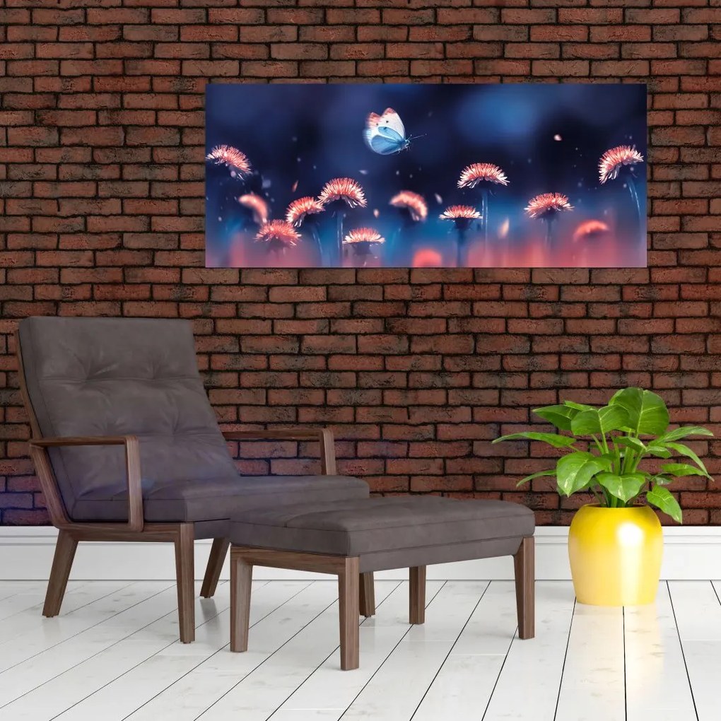 Pitypang képe kék pillangóval (120x50 cm)