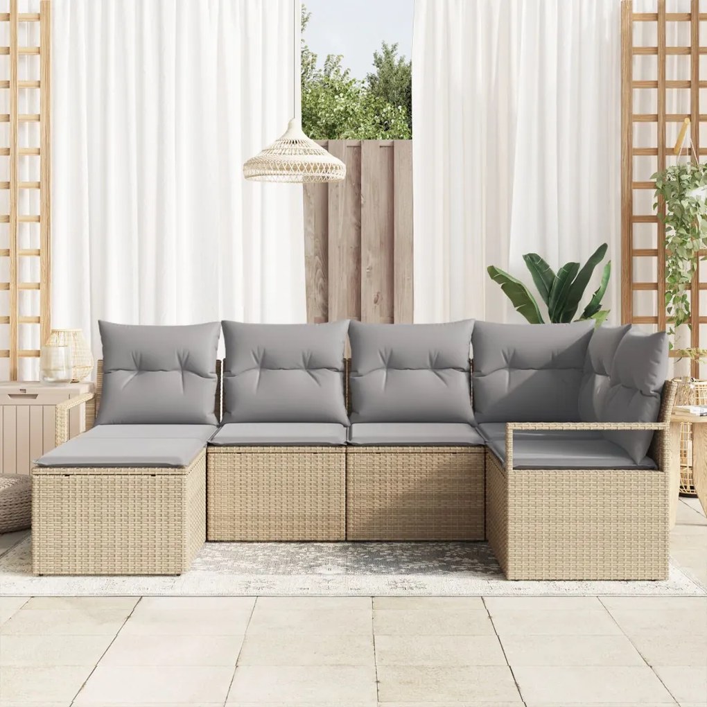6 darabos kerti kanapé szett párnákkal bézs poly rattan, 2 fős kerti kanapé párnákkal bézs poly rattan