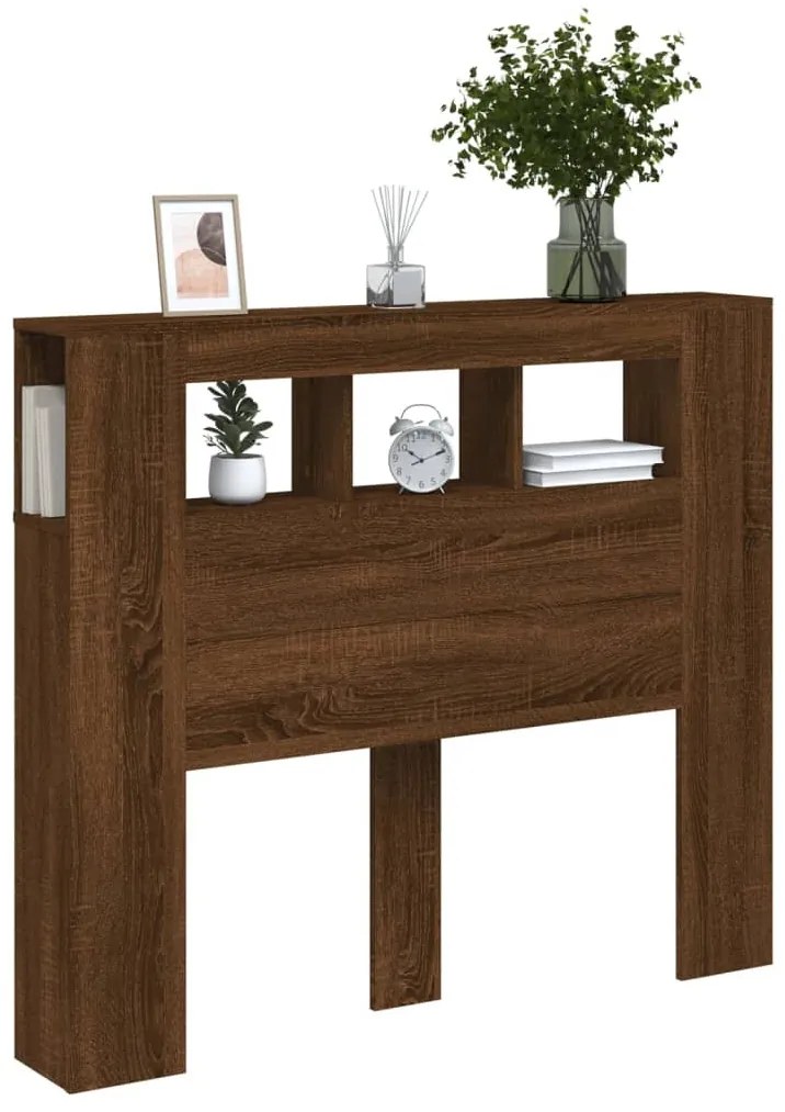 barna tölgyszínű szerelt fa LED-es fejtámla 120x18,5x103,5 cm