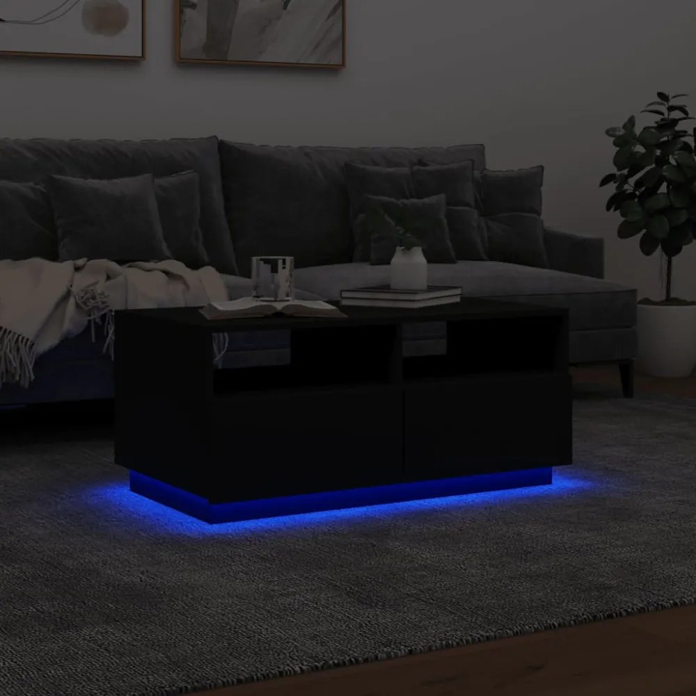 fekete dohányzóasztal LED-lámpákkal 90x49x40 cm