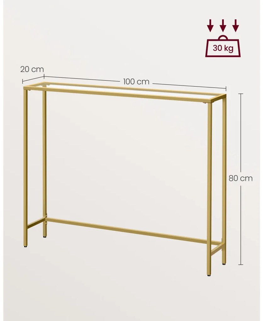 Konzolasztal edzett üveglappal, óarany 100x20x80cm