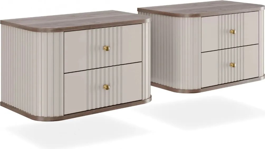 Vesper függő éjjeliszekrény készlet 56 cm - kasmír / diófa / arany fogantyúk