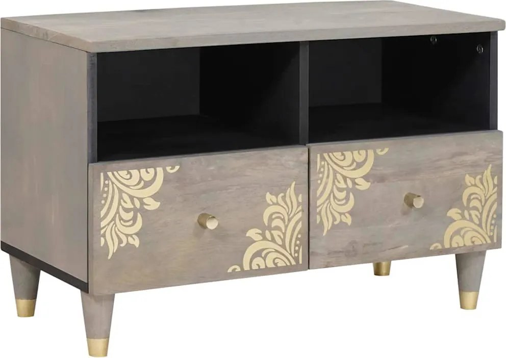 vidaXL TV szekrény fiókkal Szürke 70 x 33 x 46 cm Tömör Mangófát