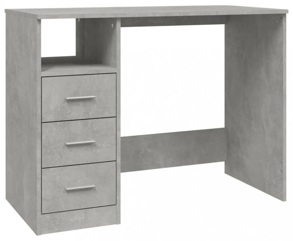 betonszürke szerelt fa íróasztal fiókokkal 102x50x76 cm