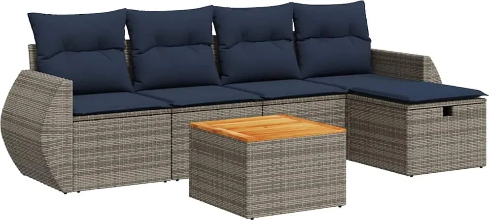 vidaXL 6 részes szürke polyrattan kerti ülőgarnitúra párnákkal