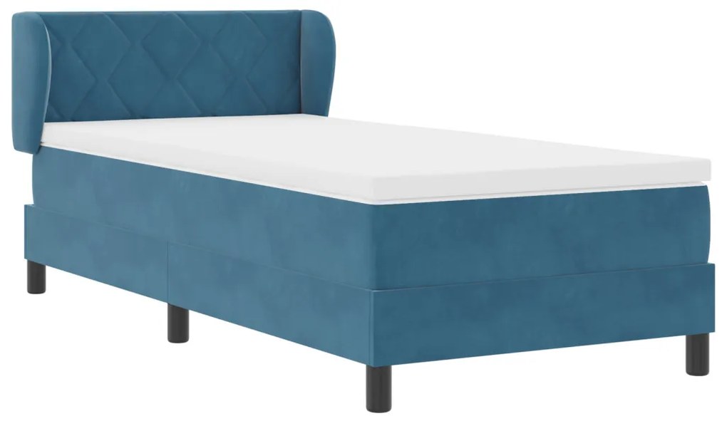 Boxspring Ágy Matraccal Sötétkék 90x200 cm Bársony