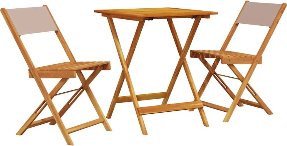 vidaXL 3 részes tópszínű szövet és tömör fa bisztrószett