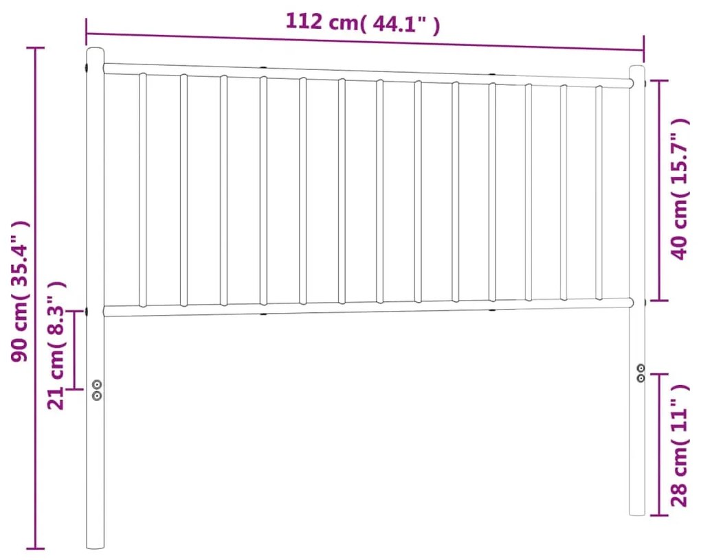 fehér fém fejtámla 107 cm