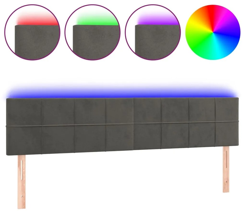 sötétszürke bársony LED-es fejtámla 180x5x78/88 cm