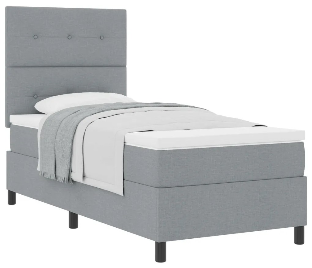 Box Spring Ágy Matrac Világosszürke 90x200 cm Szövet