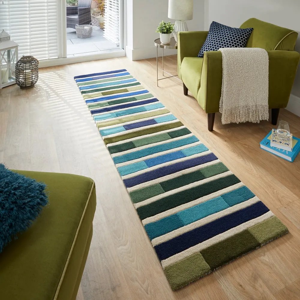 Zöld gyapjú futószőnyeg 230x60 cm Piano - Flair Rugs