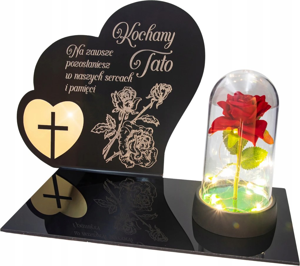 Dekoráció sírra Gravírozott Gyertyatartó alátét temetőbe Rózsa Apukának