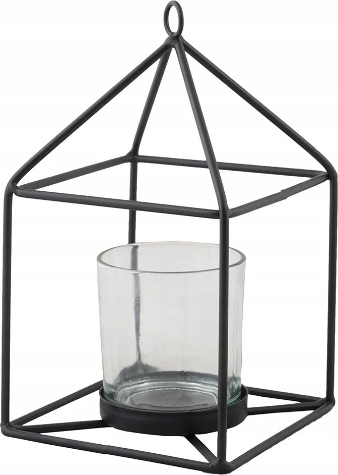 Gyertyatartó Házikó fém üveg 20cm magas