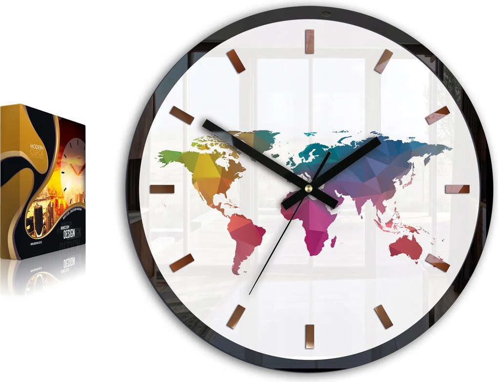 Érdekes falióra Map Színes 3D Ultra csendes